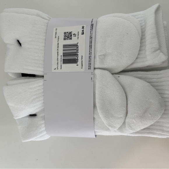 Nike Everyday White Crew Socks with Black Swoosh - Picture 3 of 3